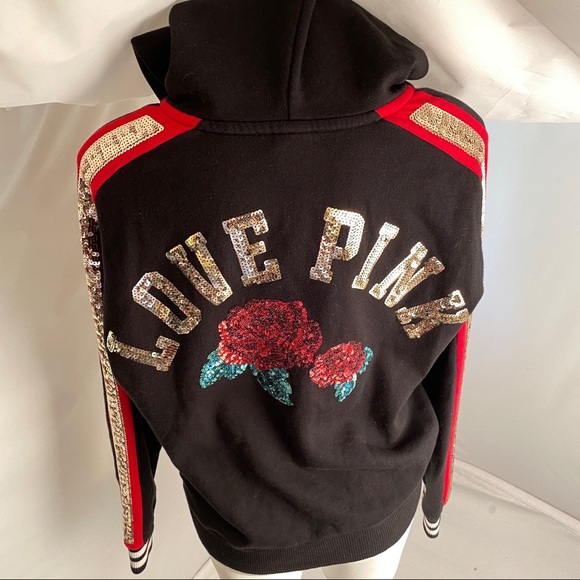 Victoria’s Secret PINK rose bling lace up hoodie S - Picture 4 of 14